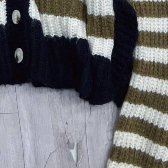 Striped Chunky Knit Button Up Cardigan - Picture 3 of 3